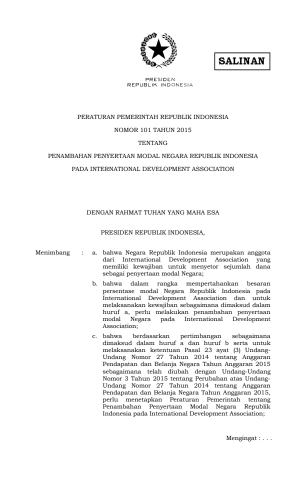 Peraturan Pemerintah Nomor 101 Tahun 2015