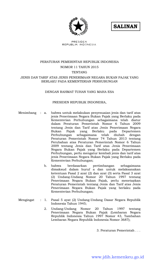 Peraturan Pemerintah Nomor 11 Tahun 2015