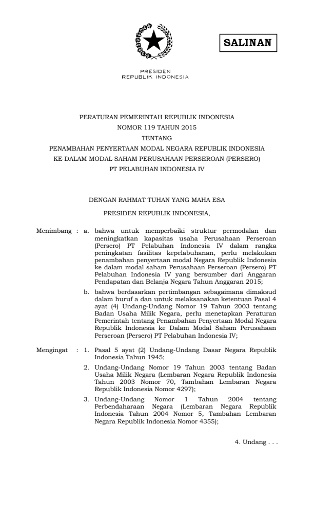 Peraturan Pemerintah Nomor 119 Tahun 2015