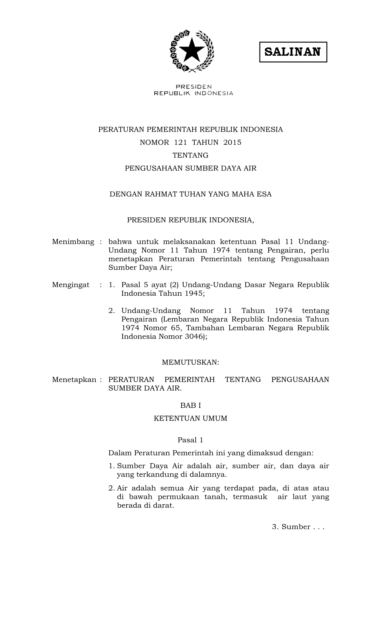 Peraturan Pemerintah Nomor 121 Tahun 2015