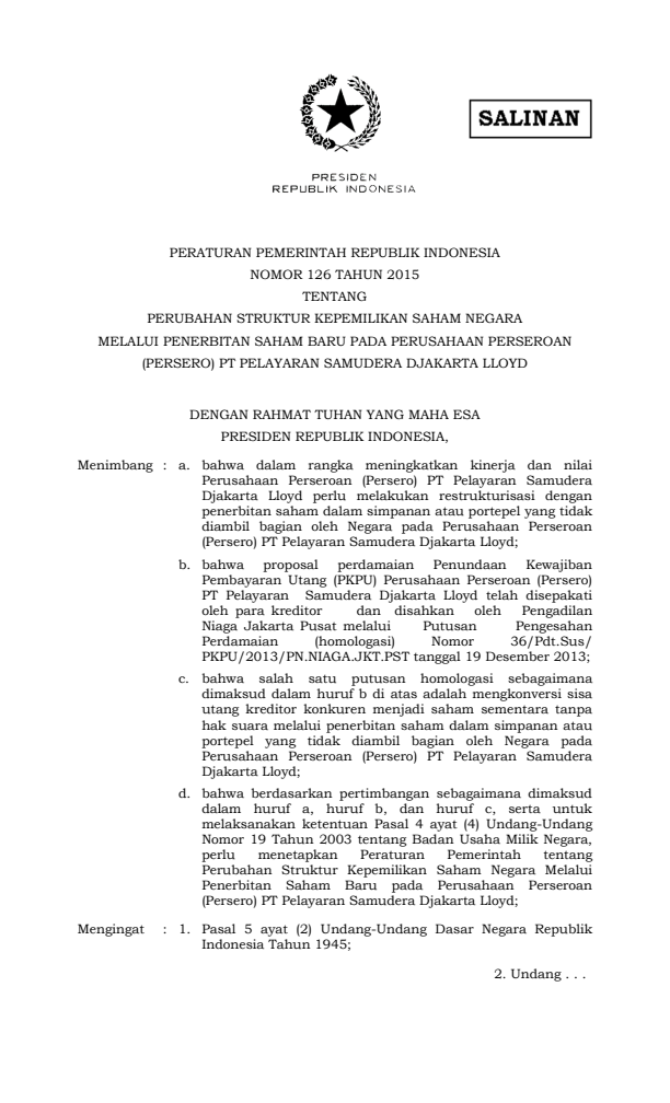 Peraturan Pemerintah Nomor 126 Tahun 2015