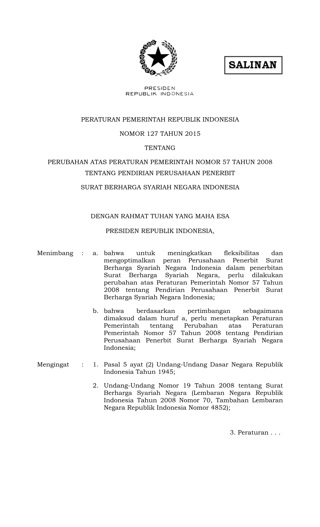 Peraturan Pemerintah Nomor 127 Tahun 2015