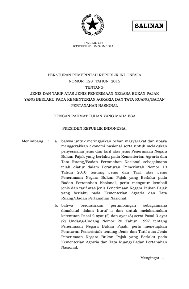 Peraturan Pemerintah Nomor 128 Tahun 2015