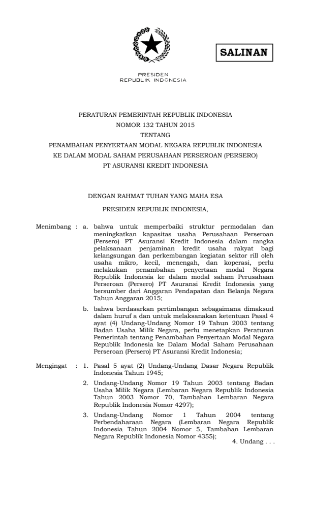 Peraturan Pemerintah Nomor 132 Tahun 2015