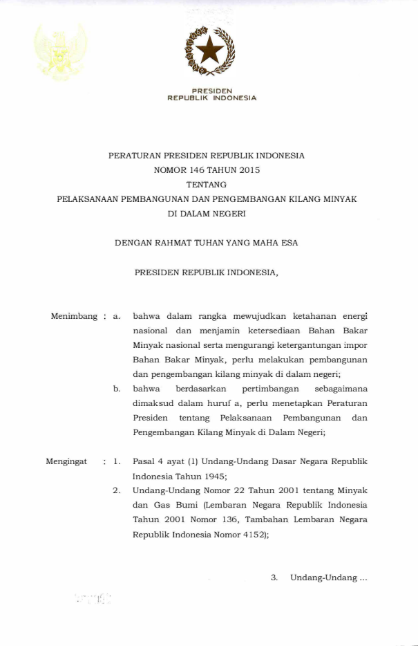 Peraturan Pemerintah Nomor 146 Tahun 2015