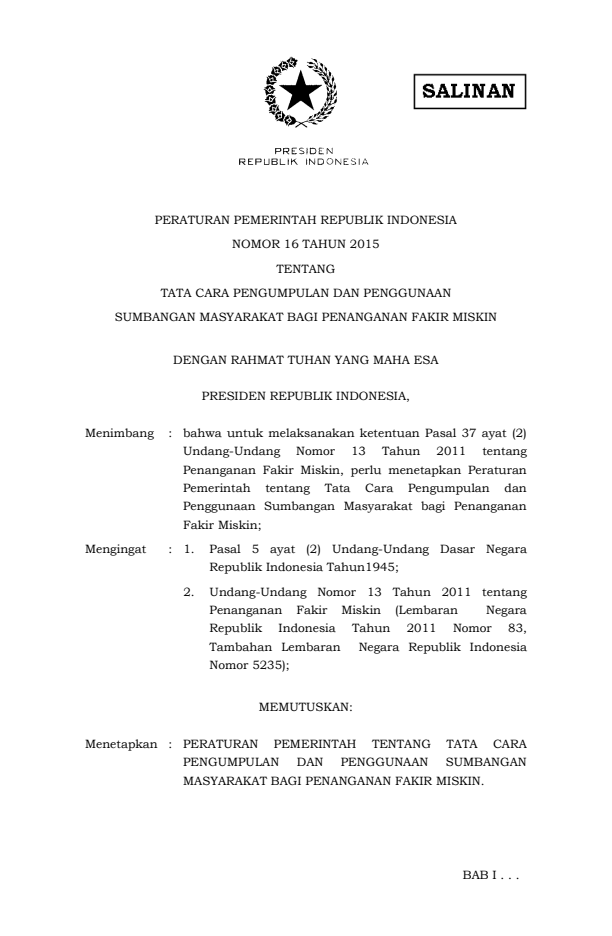 Peraturan Pemerintah Nomor 16 Tahun 2015