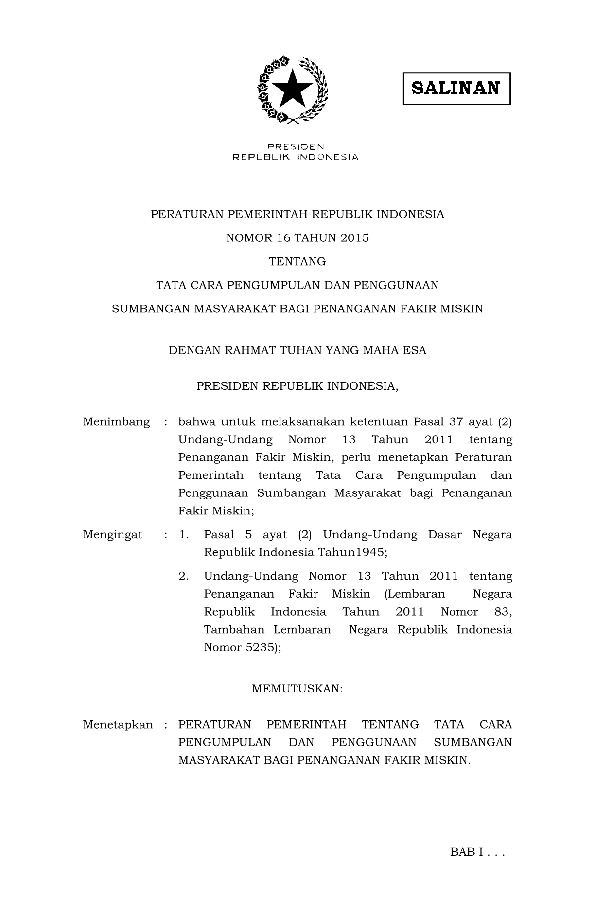 Peraturan Pemerintah Nomor 16 Tahun 2015
