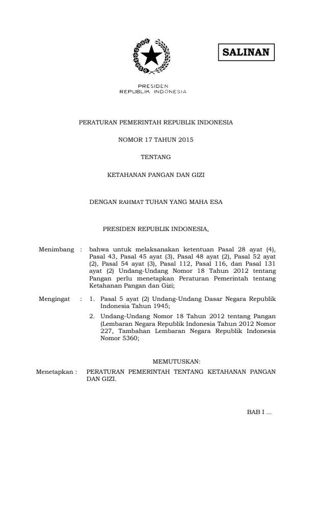 Peraturan Pemerintah Nomor 17 Tahun 2015