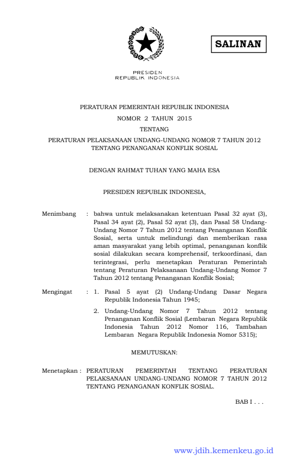 Peraturan Pemerintah Nomor 2 Tahun 2015