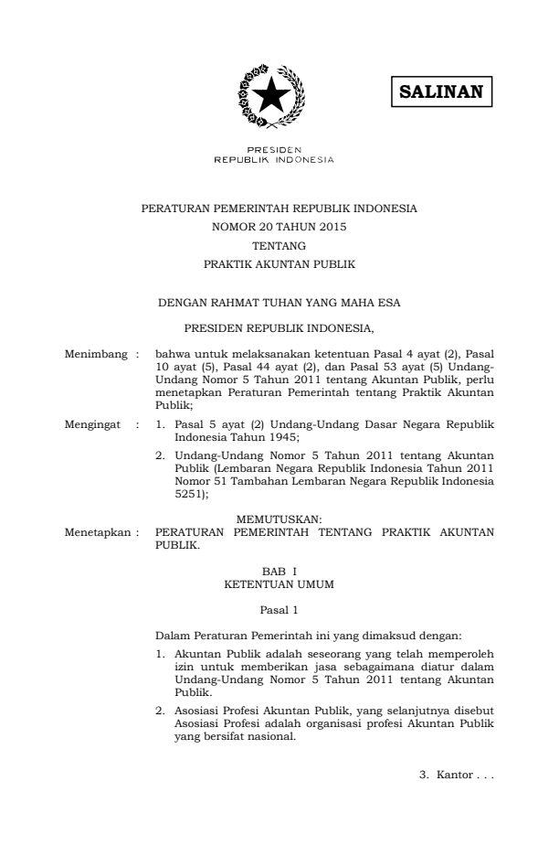 Peraturan Pemerintah Nomor 20 Tahun 2015