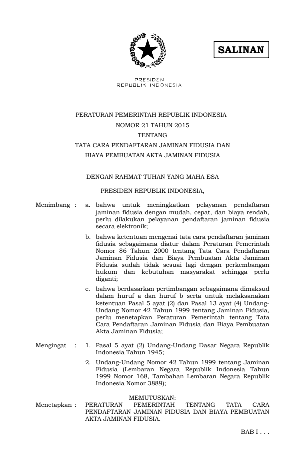 Peraturan Pemerintah Nomor 21 Tahun 2015