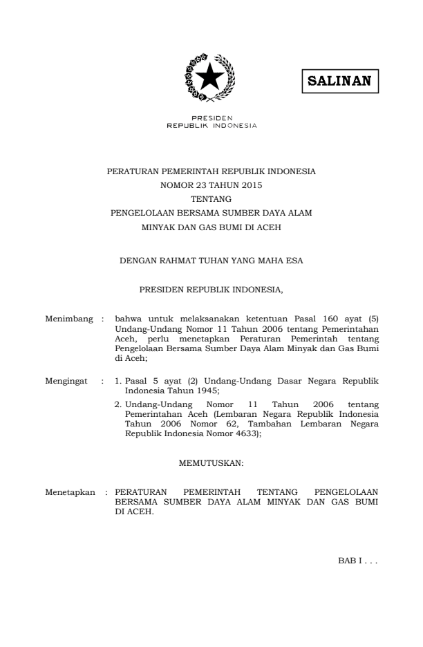 Peraturan Pemerintah Nomor 23 Tahun 2015