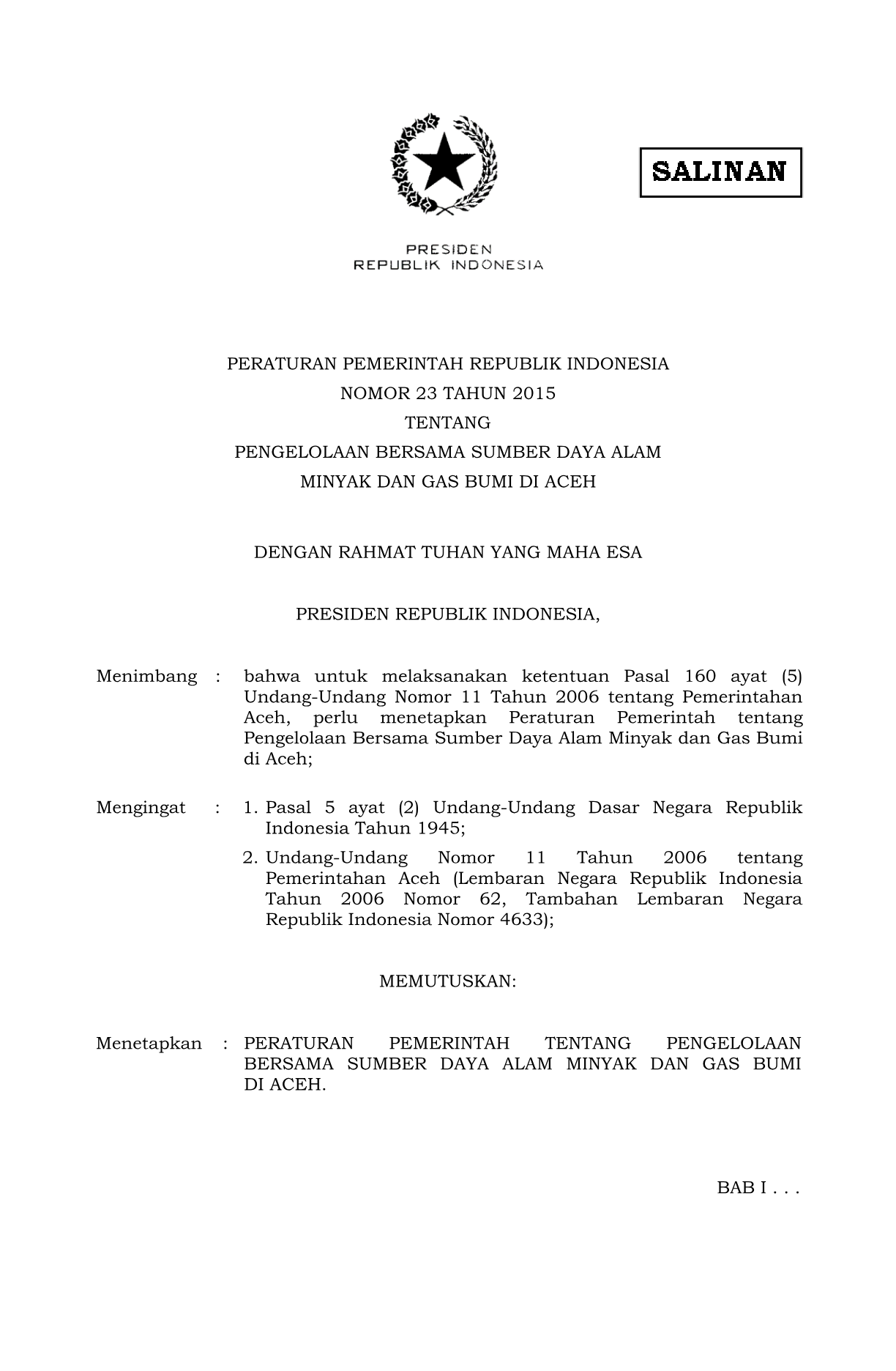 Peraturan Pemerintah Nomor 23 Tahun 2015