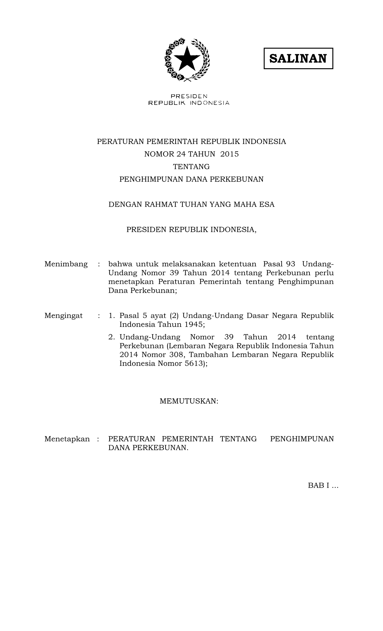 Peraturan Pemerintah Nomor 24 Tahun 2015