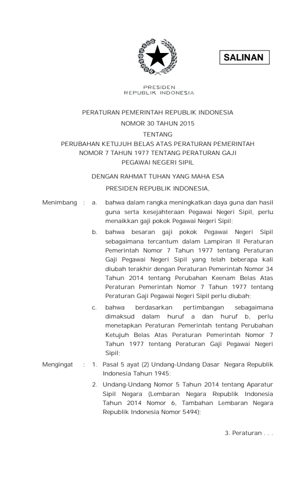 Peraturan Pemerintah Nomor 30 Tahun 2015