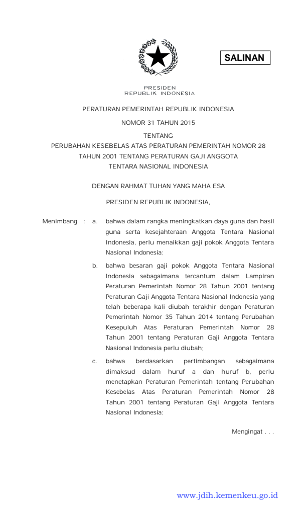 Peraturan Pemerintah Nomor 31 Tahun 2015