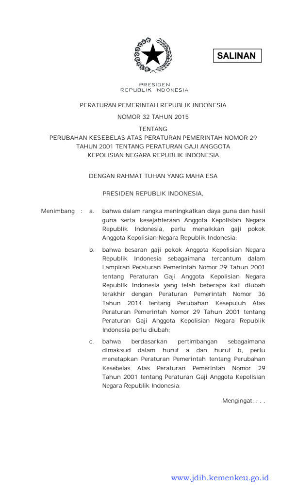 Peraturan Pemerintah Nomor 32 Tahun 2015