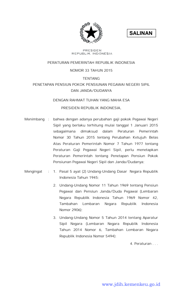 Peraturan Pemerintah Nomor 33 Tahun 2015