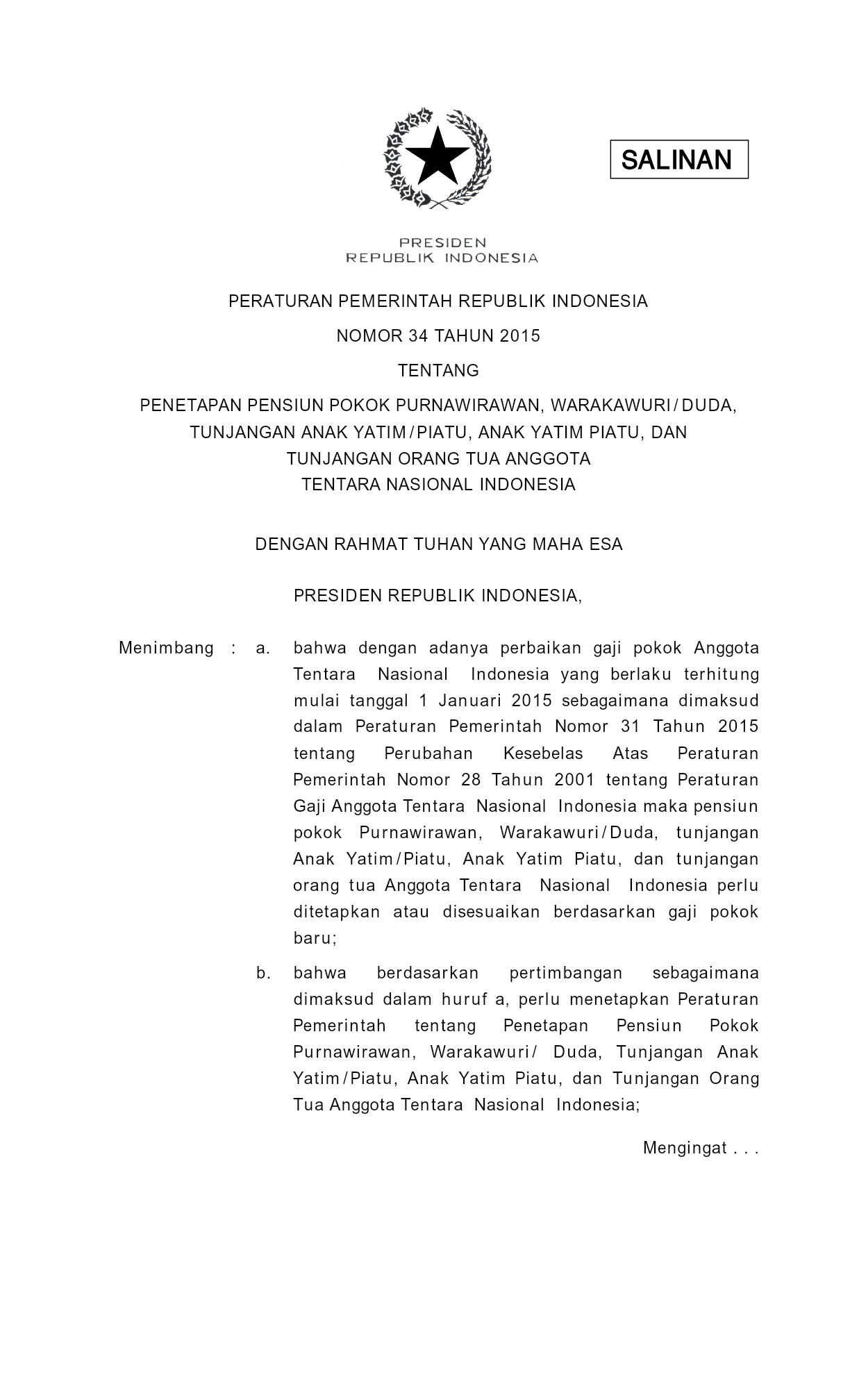 Peraturan Pemerintah Nomor 34 Tahun 2015