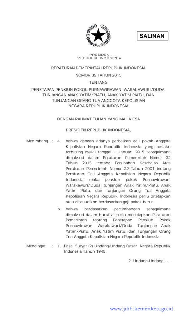 Peraturan Pemerintah Nomor 35 Tahun 2015