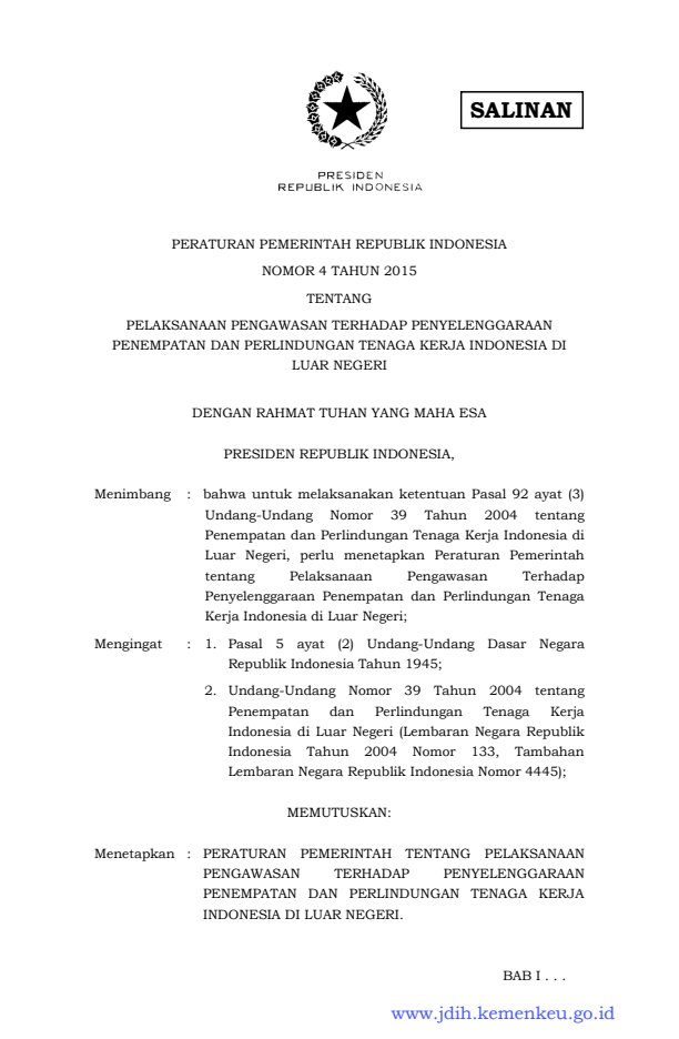 Peraturan Pemerintah Nomor 4 Tahun 2015