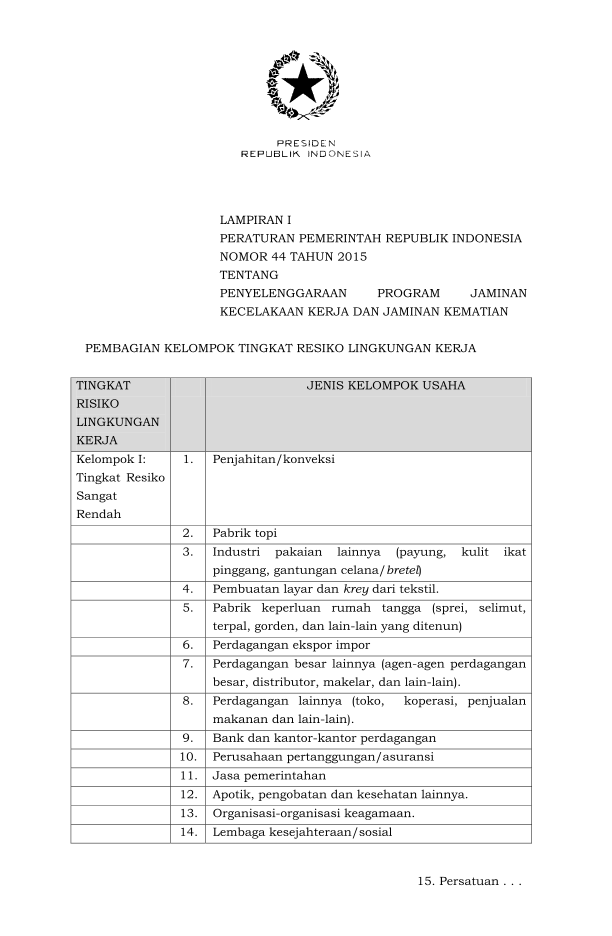 Peraturan Pemerintah Nomor 44 Tahun 2015