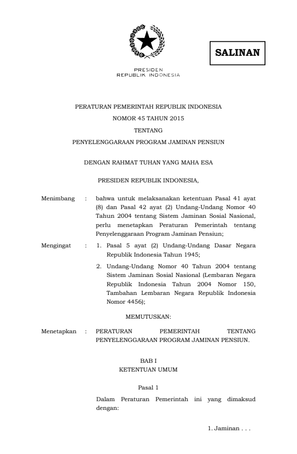 Peraturan Pemerintah Nomor 45 Tahun 2015