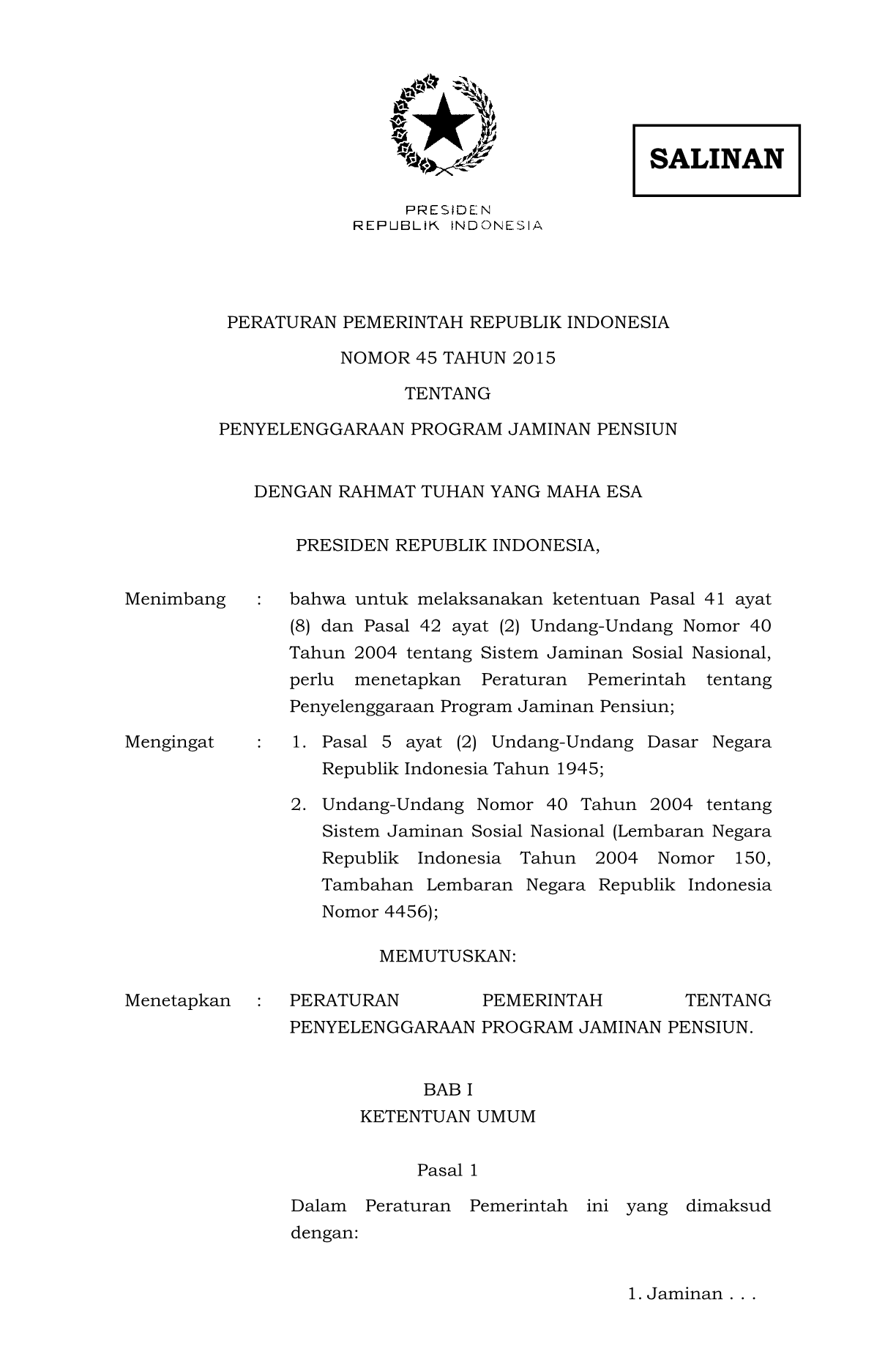 Peraturan Pemerintah Nomor 45 Tahun 2015