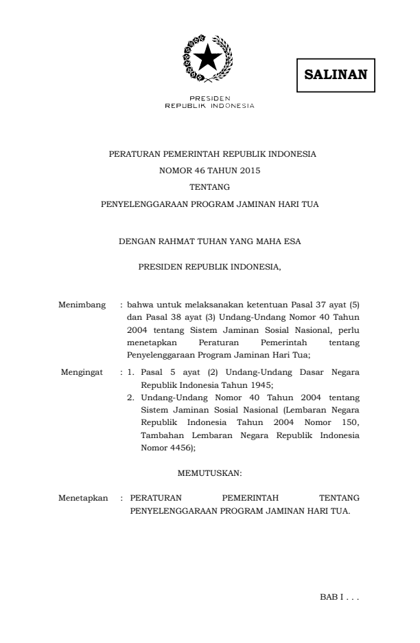 Peraturan Pemerintah Nomor 46 Tahun 2015