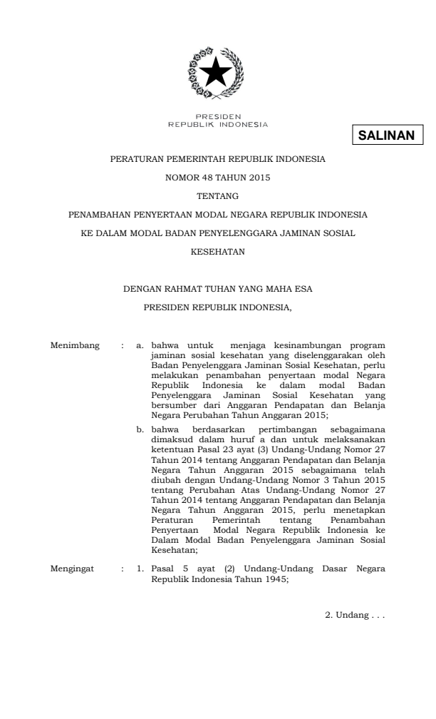 Peraturan Pemerintah Nomor 48 Tahun 2015