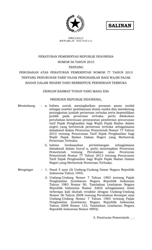 Peraturan Pemerintah Nomor 56 Tahun 2015