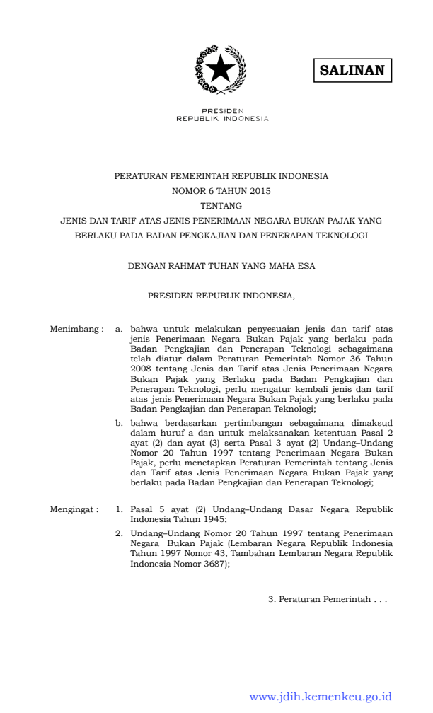 Peraturan Pemerintah Nomor 6 Tahun 2015