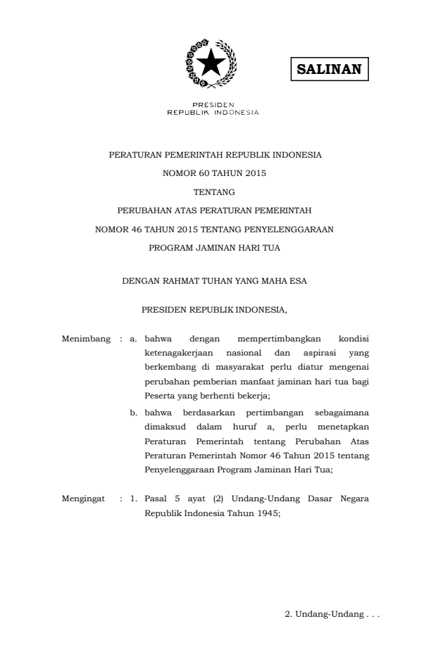 Peraturan Pemerintah Nomor 60 Tahun 2015