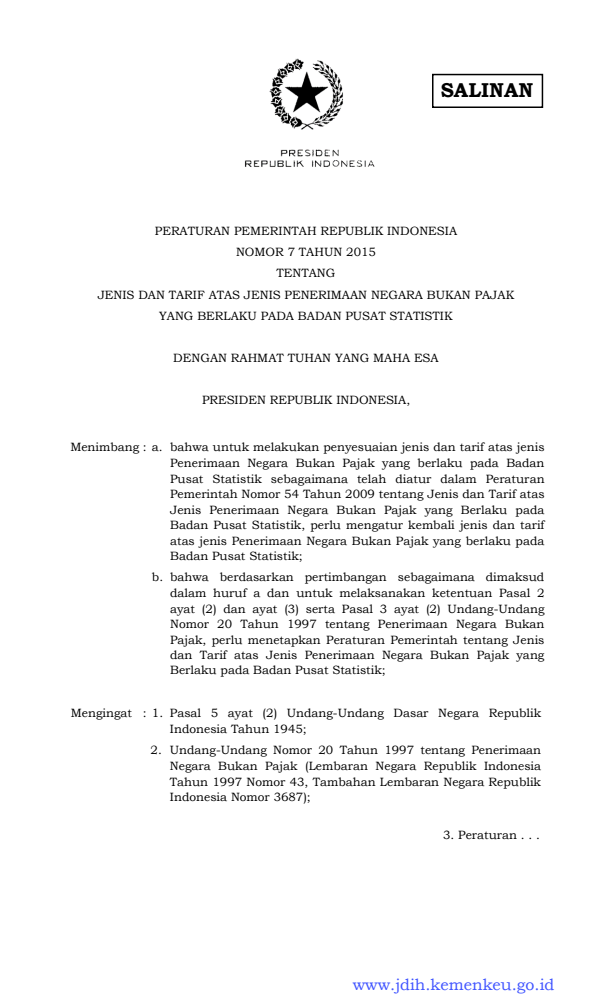 Peraturan Pemerintah Nomor 7 Tahun 2015