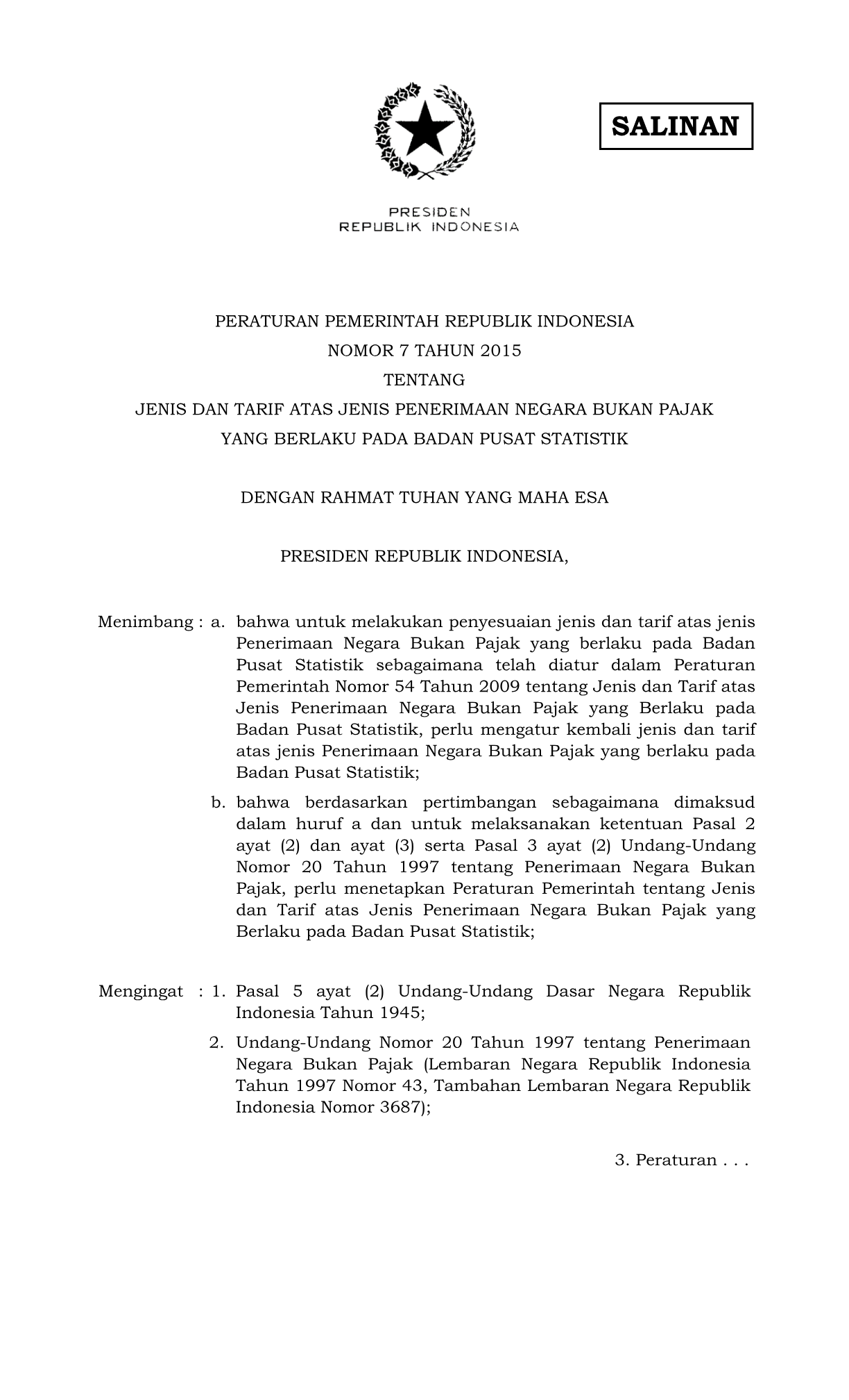 Peraturan Pemerintah Nomor 7 Tahun 2015