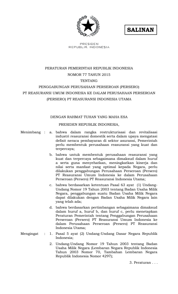 Peraturan Pemerintah Nomor 77 Tahun 2015