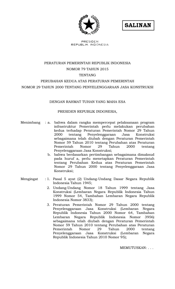 Peraturan Pemerintah Nomor 79 Tahun 2015