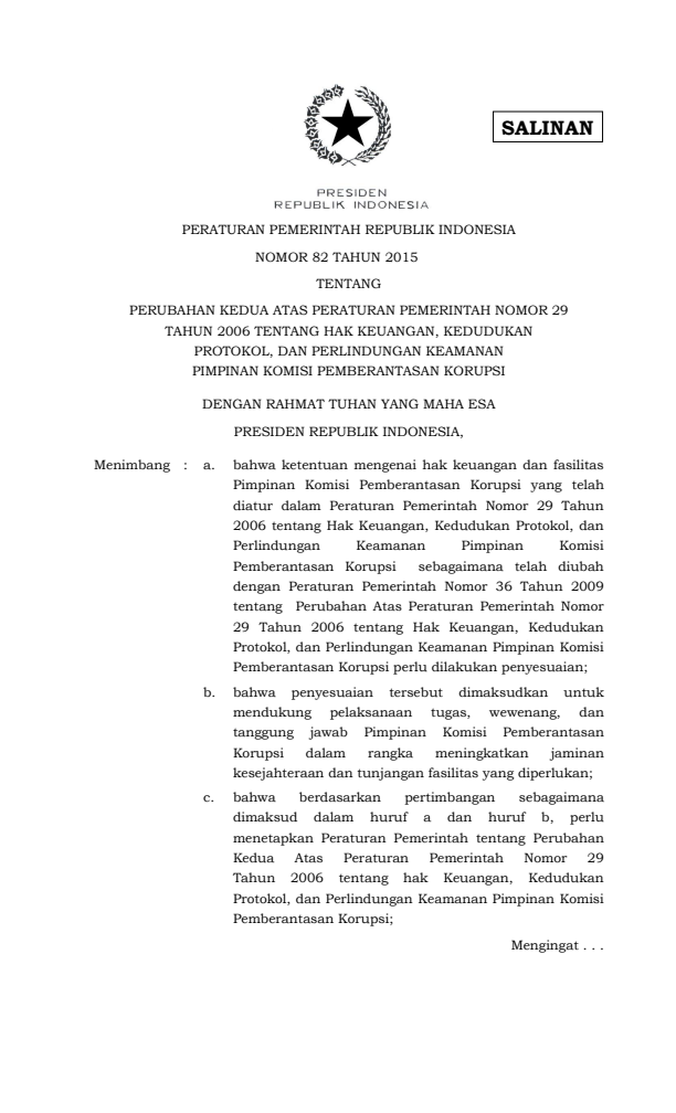 Peraturan Pemerintah Nomor 82 Tahun 2015