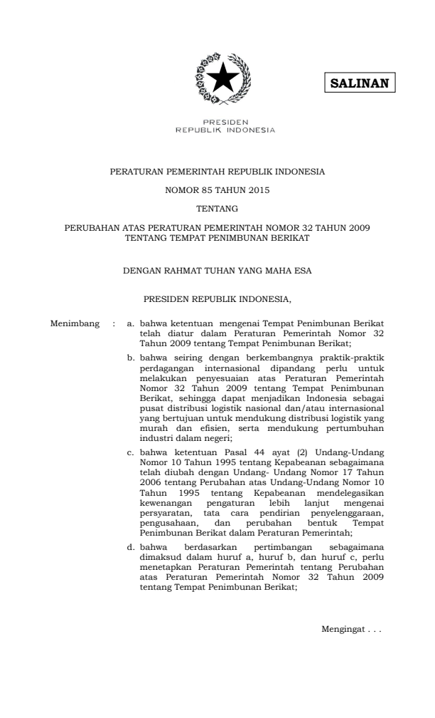 Peraturan Pemerintah Nomor 85 Tahun 2015