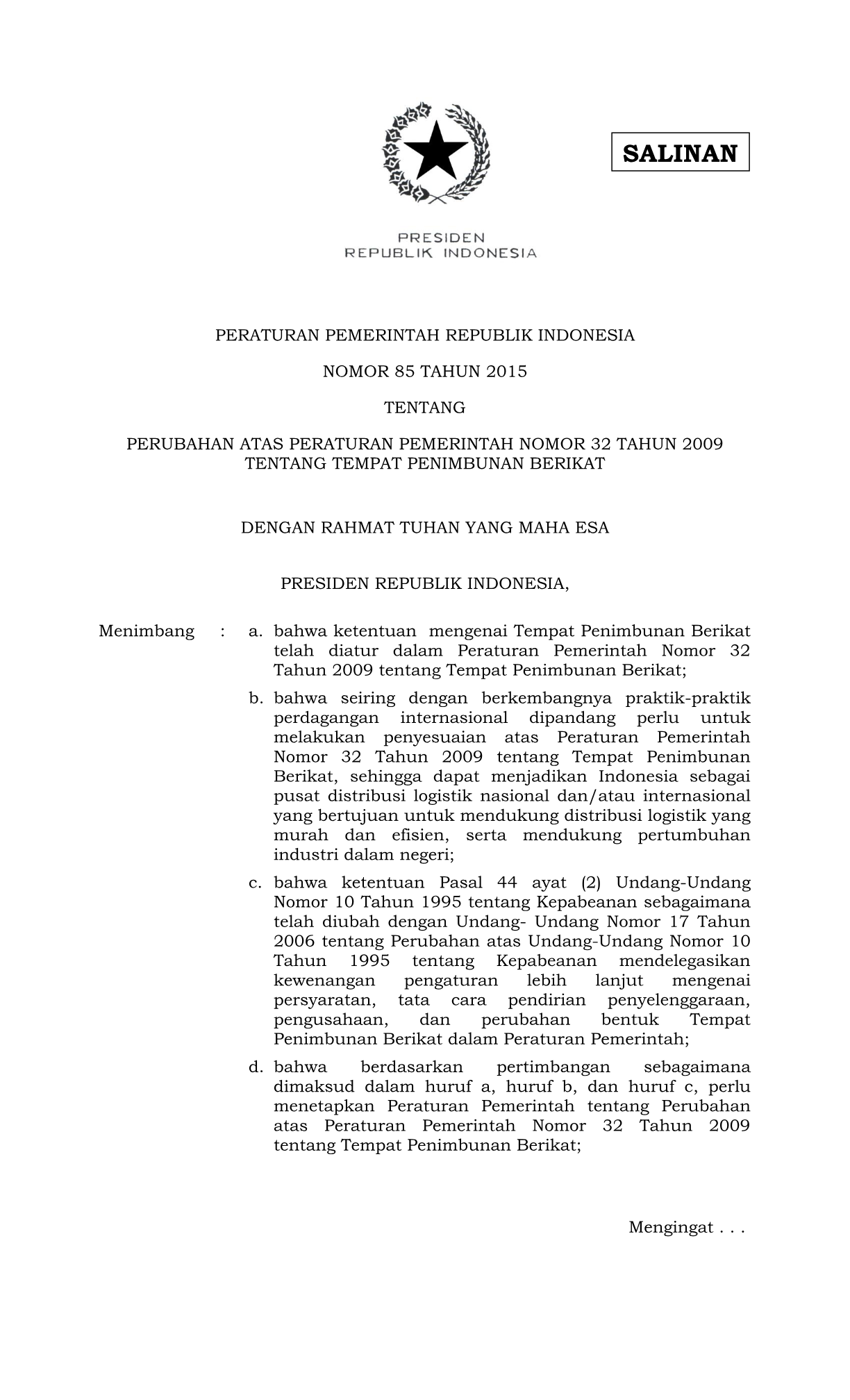 Peraturan Pemerintah Nomor 85 Tahun 2015