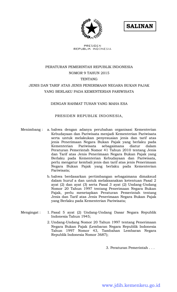 Peraturan Pemerintah Nomor 9 Tahun 2015