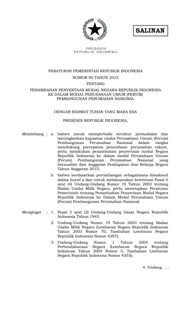 Peraturan Pemerintah Nomor 90 Tahun 2015