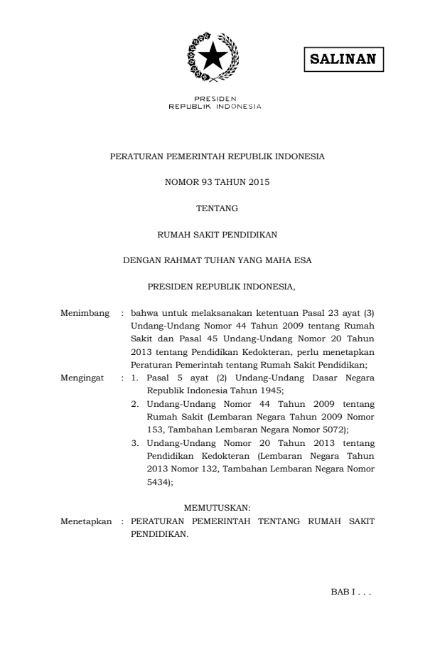 Peraturan Pemerintah Nomor 93 Tahun 2015