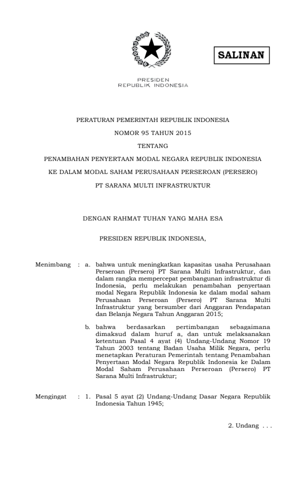 Peraturan Pemerintah Nomor 95 Tahun 2015