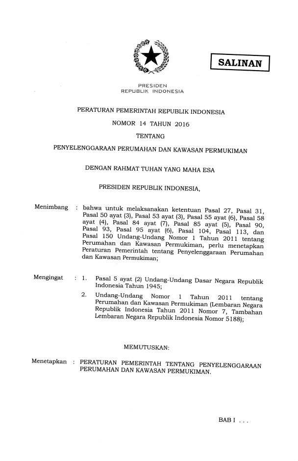 Peraturan Pemerintah Nomor 14 Tahun 2016