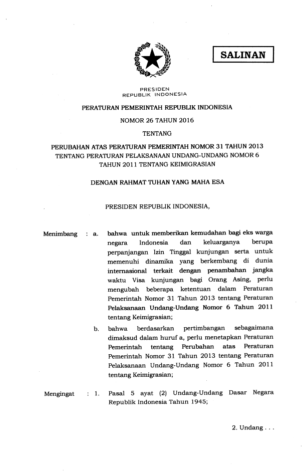 Peraturan Pemerintah Nomor 26 Tahun 2016