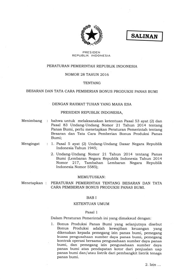 Peraturan Pemerintah Nomor 28 Tahun 2016