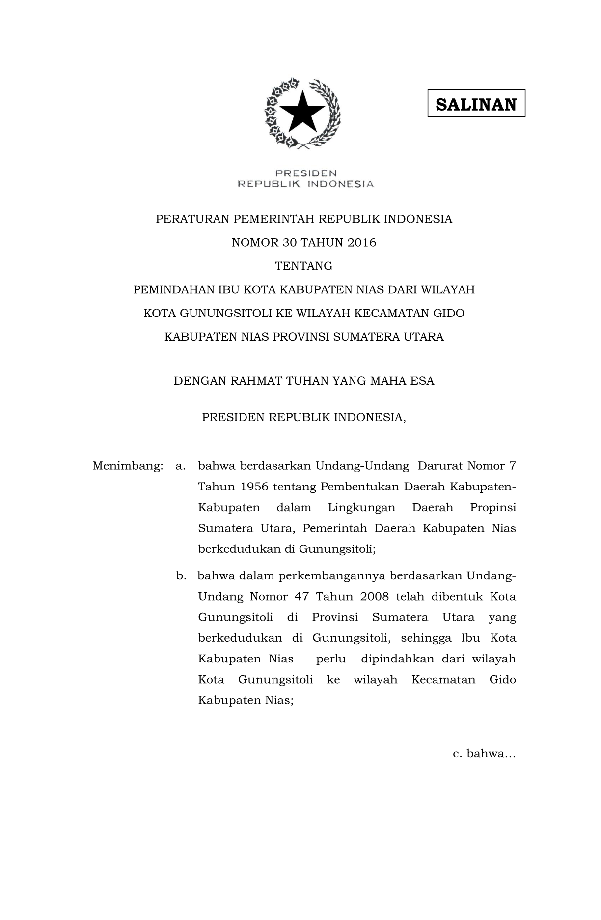 Peraturan Pemerintah Nomor 30 Tahun 2016