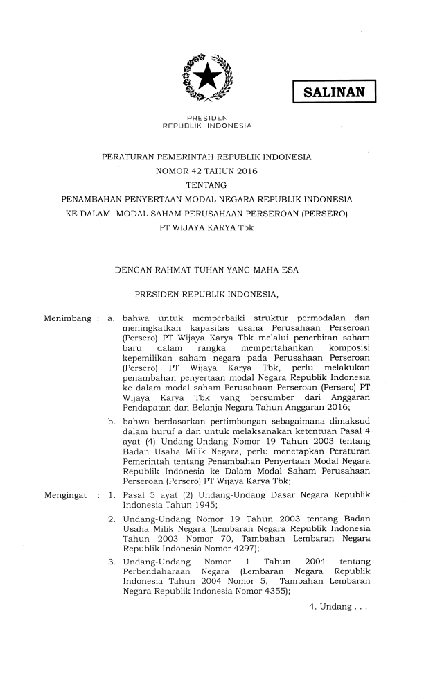 Peraturan Pemerintah Nomor 42 Tahun 2016