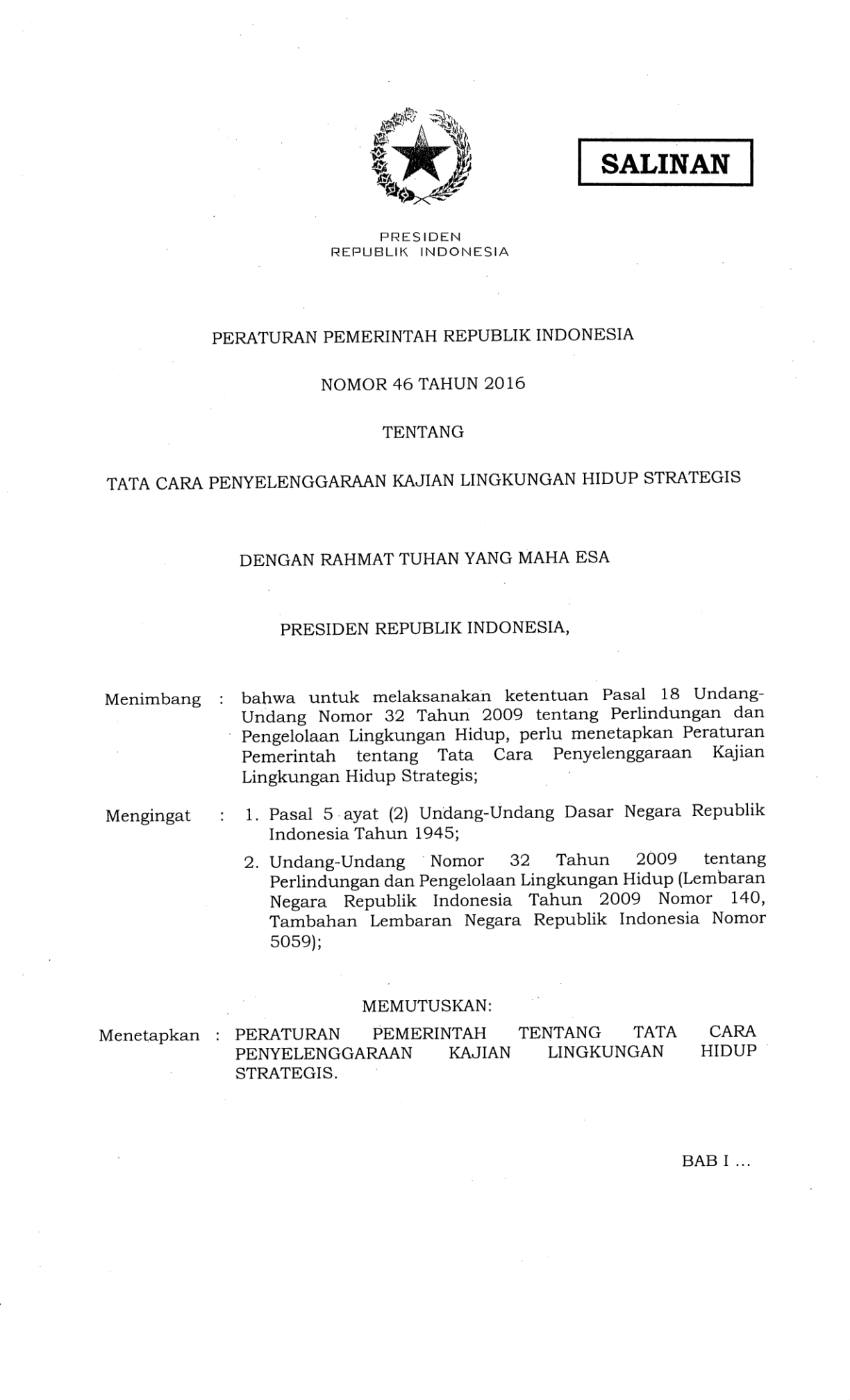 Peraturan Pemerintah Nomor 46 Tahun 2016